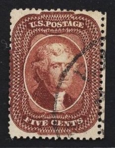 CERTIFIED US Stamp #28 5c Red Brown Jefferson Type I USED SCV $1050. PF Cert