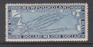 Newfoundland Sc C8 MLH. 1931 $1 blue Trans-Atlantic Routes, unmkd, sound, LH.