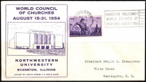 1954 US Commemorate Envelope Evanston Welcomes World Council Churches Aug. 1954