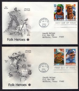 US 3083-3086 Folk Heroes PCS Set of Two Typed FDCs