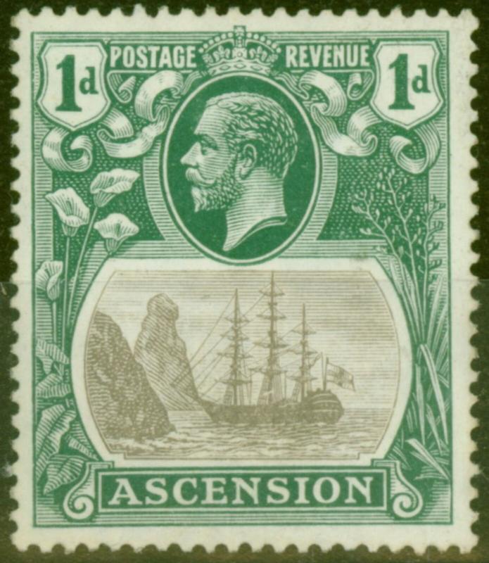 Ascension 1933 1d Grey-Black & Brt Blue Green SG11da Broken Mainmast V.F MNH Sca