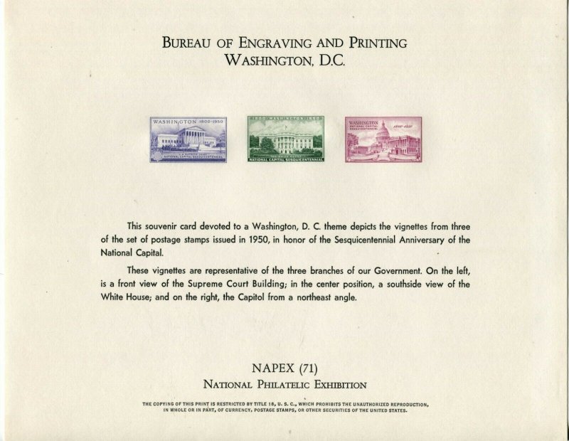 WASHINGTON DC Vignette Souvenir Card Bureau Engraving Printing NAPEX 1971