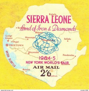 SIERRA LEONE 1964 QEII 2/6, Multicoloured, Worlds Fair Map Odd Shaped Self Ad...
