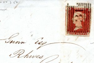 GB 1d Red Imperf Cover Plate 49 Base Doubled Scotland Edinburgh 1845 13a.8 