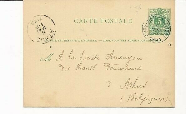 D69233 Cureghem Athus 1881 Belgium Postal Stationery Carte-Postale