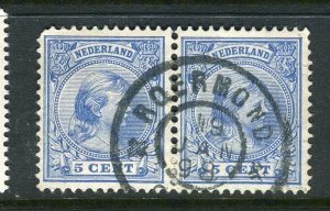 NETHERLANDS; 1890s classic Wilhelmina issue fine used 5c. Postmark Pair