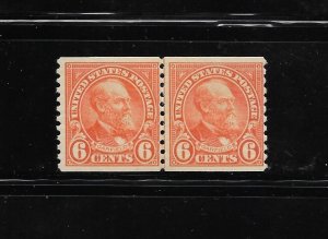 US Stamps: #723; 6c 1932 Coil Issue (Garfield); Coil Line Pair; MH