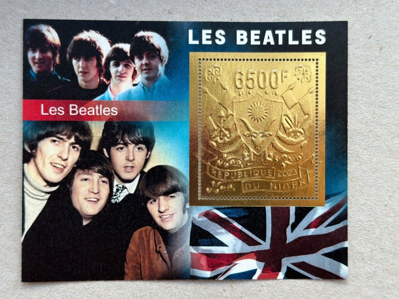 Music Beatles 2023 year 5 blocks Foil. Gold.  perforated  NEW