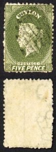 Ceylon SG54a 5d Grey-olive wmk CC large Reversed Cat 350 pounds