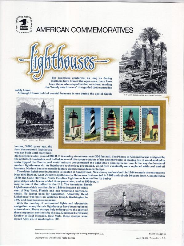 US CP351 Lighthouses 2474a Commemorative Panel Mint