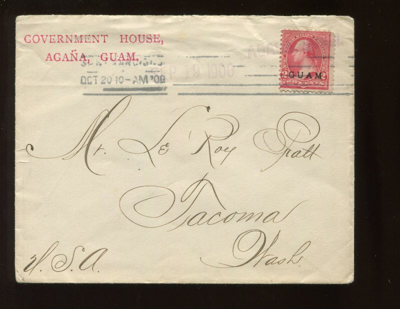 Guam Scott 2 Overprint Used Stamp on Scarce Commercial Cover to Tacoma WA