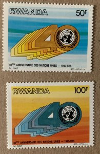 Rwanda 1985 United Nations UN 40th Anniversary, MNH. Scott 1224-1225, CV $4.60