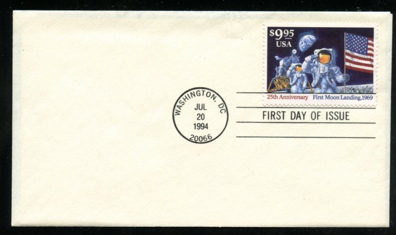 US 2842 $9.95 Priority 25th Anniv Moon Landing UA No cachet FDC