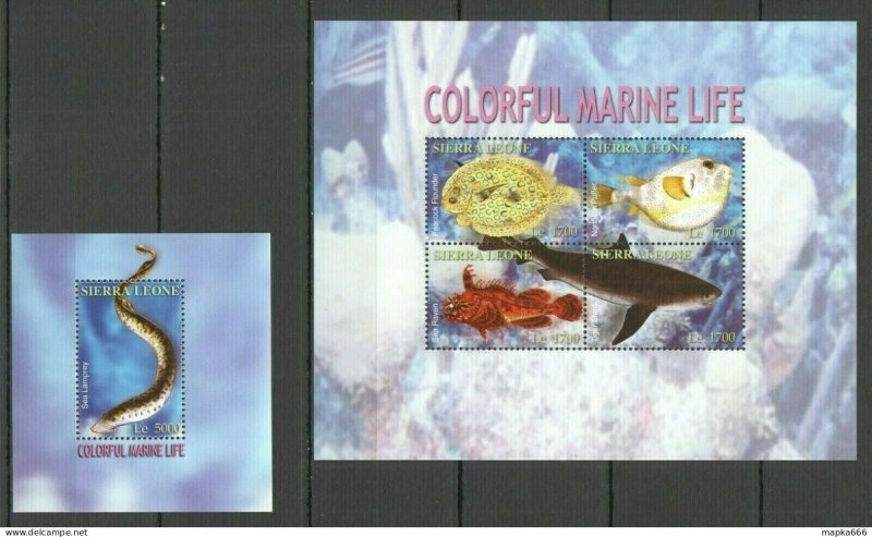 Z0011 Sierra Leone Colorful Marine Life Fishes Sharks Fauna Kb+Bl Mnh