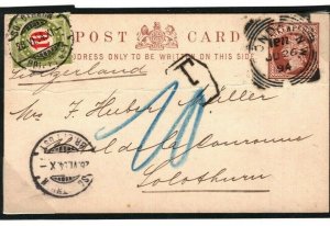 GB Card London Squared Circle Underpaid Switzerland 10c Postage Dues 1894 19.34 