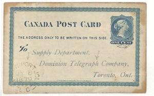 CANADA DOMINION TELEGRAPH CO. Stationery Card *St.Jean-Port-Joli* CDS 1879 AC81