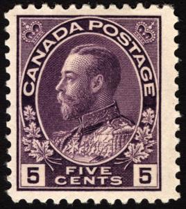Canada #112 5c Violet 1922 King George V Very Fine Mint Lightly Hinged