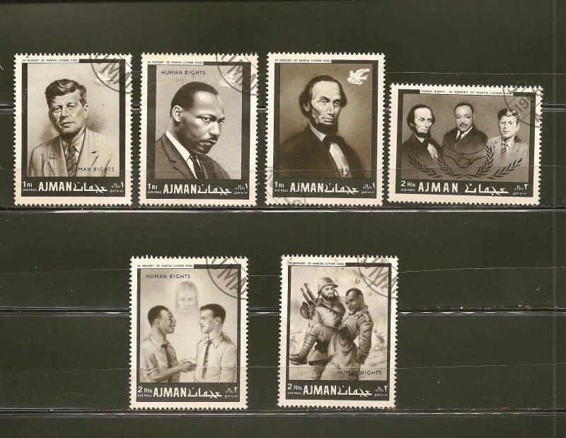 Ajman (6) Human Rights ML King JF Kennedy A Lincoln Stamps CTO