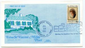 1926 Edna St Vincent Millay Colonial, U/O Binghamton, NY FDC