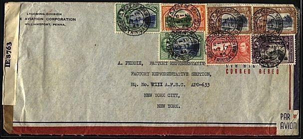 TRINIDAD 1944 censor airmail cover to New York.............................20032