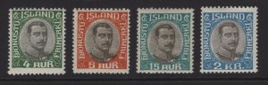 Iceland 1920-1930 Christian X Officials #O41, O42, O44 & O48 F-VF Mint NH