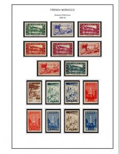 COLOR PRINTED FRENCH MOROCCO 1891-1955 STAMP ALBUM PAGES (46 illustrated pages)