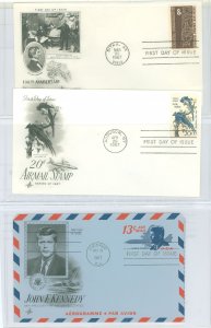 US C70/C71/UC39 1967 3 U/A Airmail FDCs, Alaska Purchase,Columbia Jays, birds, John F. Kennedy