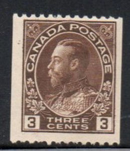 Canada  Sc 134 1921 3 c brown G V Admiral coil  stamp mint