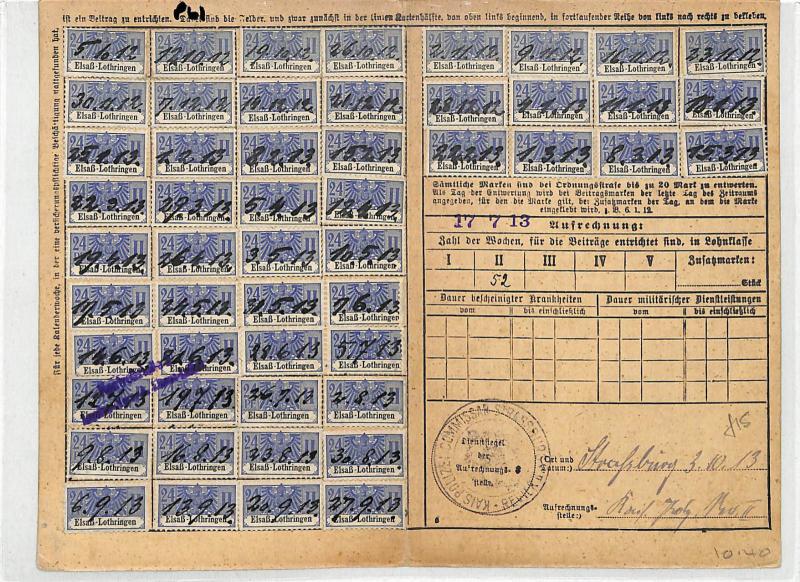 GERMANY PARCEL POST Receipt Alsace-Lorraine FRANKING 1913 {samwells} GP61
