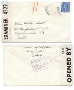 1943 GB Canada US WWII Censored Cover Canadian Forestry Corp