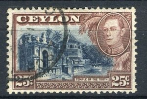 CEYLON; 1938-40s early GVI pictorial issue fine used shade of 25c. value