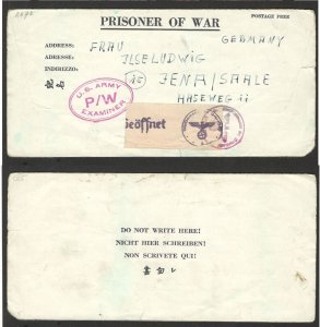 USA Prisoner of War POW Folded Letter censorship Cover to  Germany - 1944.