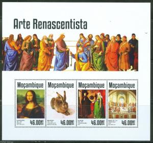 MOZAMBIQUE 2014 RENAISSANCE ART DaVINCI  DURER, EYCK & RAPHAEL  SHEET  MINT NH