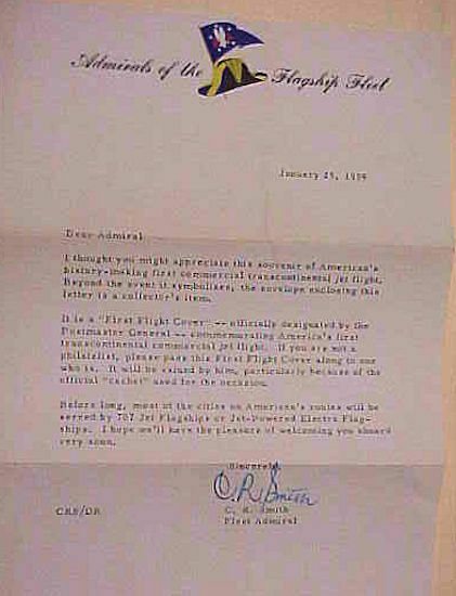 US AUTOGRAPH ADMIRAL 1959 CR SMITH LETTER