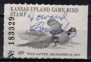 USA - State Revenues - Kansas - Upland Game Stamp - Scott 13 (J)