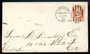 U.S. 183 Bank Note on 1883 New York City Cover w/Enclosure