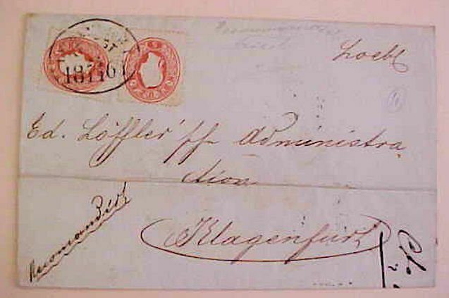 AUSTRIA  1861 TRIEST LAIBACH TRANSIT B/S KLAGENFURT REGISTERED