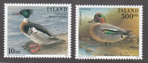 Iceland # 834-835, Ducks, Mint NH, 1/2 Cat.