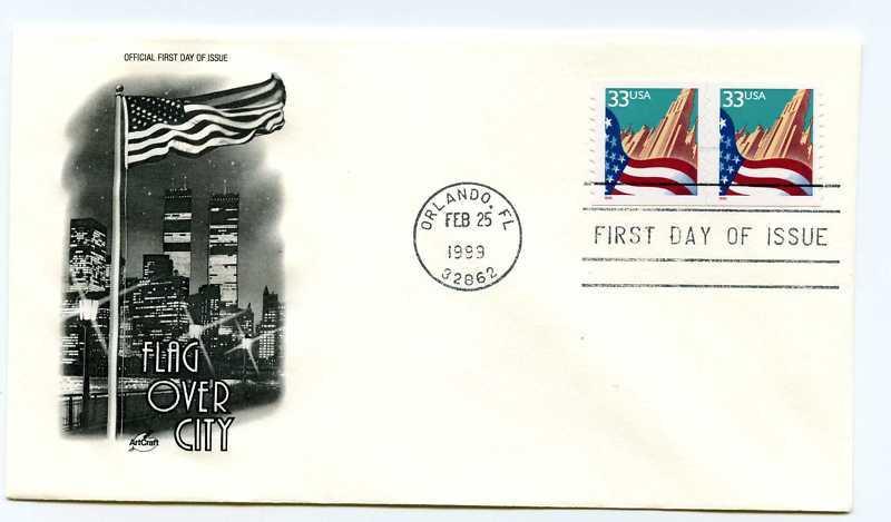 3281 Flag over City S/A Coil ArtCraft pair FDC