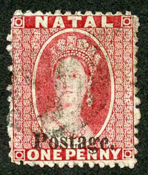 NATAL SG33 1d Bright Red opt POSTAGE (type 7b) fine used