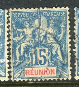 FRENCH COLONIES; REUNION 1890s classic Tablet type issue used 15c. value