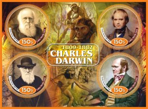 Stamps. Famous people. Charles Darwin  2019 year 1+1 sheets perforated