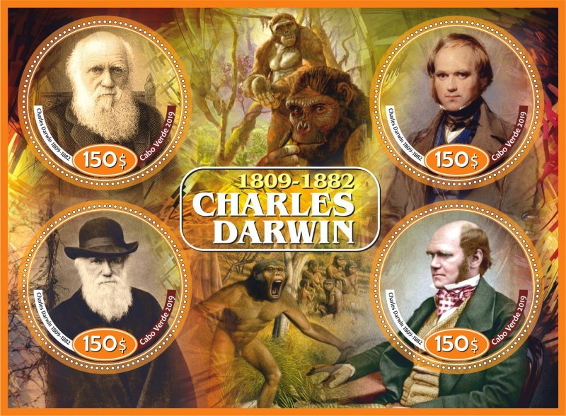 Stamps. Charles Darwin 2019 year 1+1 sheets perforated Cabo Verde