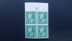 #575 1c Franklin Imperforated Top Arrow Block MNH OG VF/XF Includes New Mount