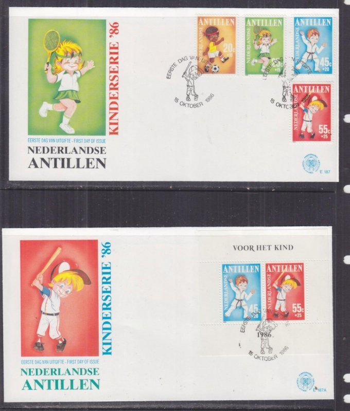 NETHERLANDS ANTILLES,1986 CHILD WELFARE set 4 & Souvenir Sheet, First Day covers 