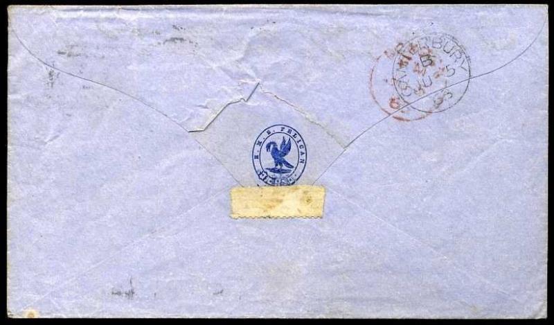 GB USED ABROAD 1863 SG84 6d MALTA A25 *HMS PELICAN*