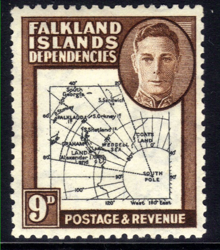 Falkland Islands Depd 1946 - 49 KGV1 9d Brown & Black Map MM SG G7( G33 )