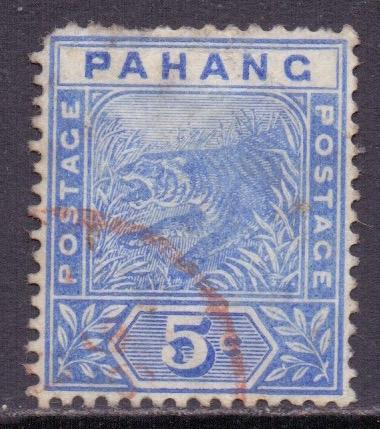 Malaya Pahang Scott 13 - SG13, 1891 Tiger 5c used faults