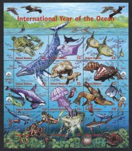 United Nations NY #734 32¢ Year of the Ocean Souvenir Sheet. MNH