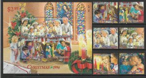 1994 New Zealand - Sc 1237-42,1240a - MNH VF - 6 singles/SS - Christmas